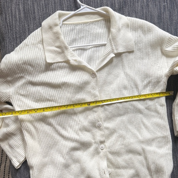 Cream Ribbed Knit Button-Up Cardigan - Picture 3 of 3